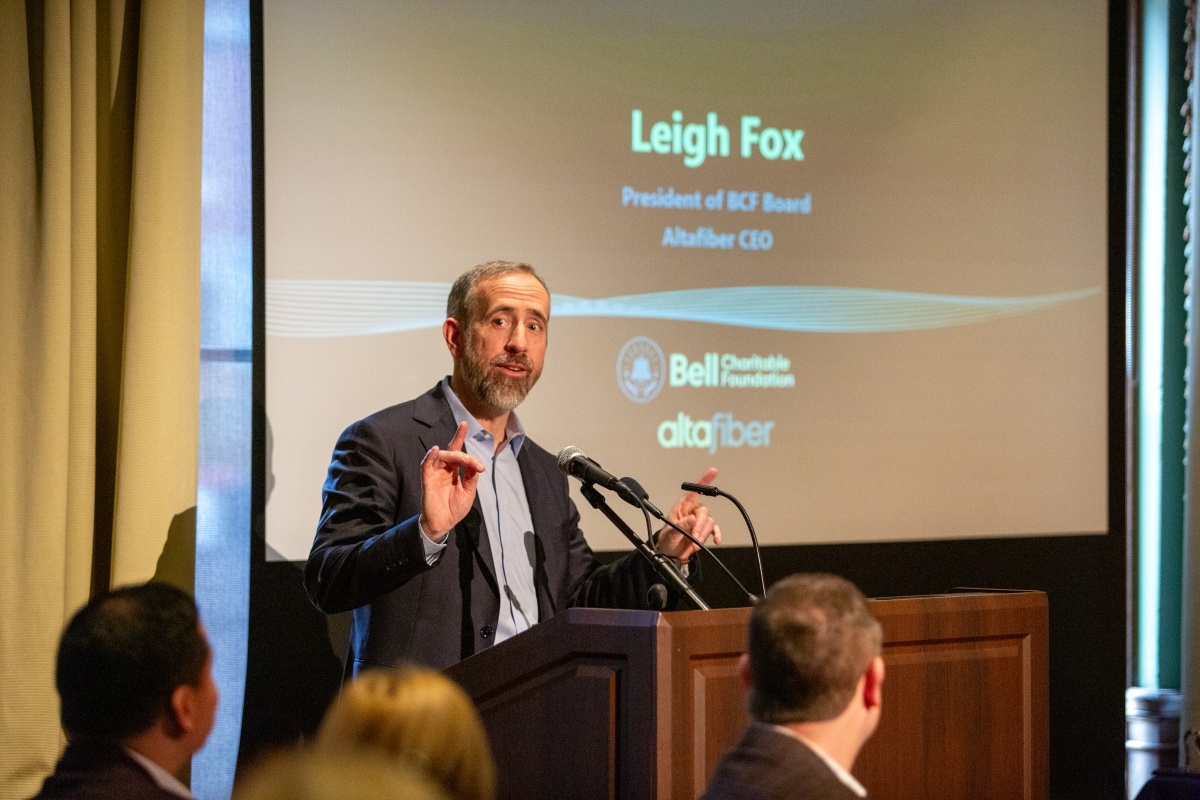 altafiber CEO Leigh Fox speaks at the Bell Charitable Foundation luncheon