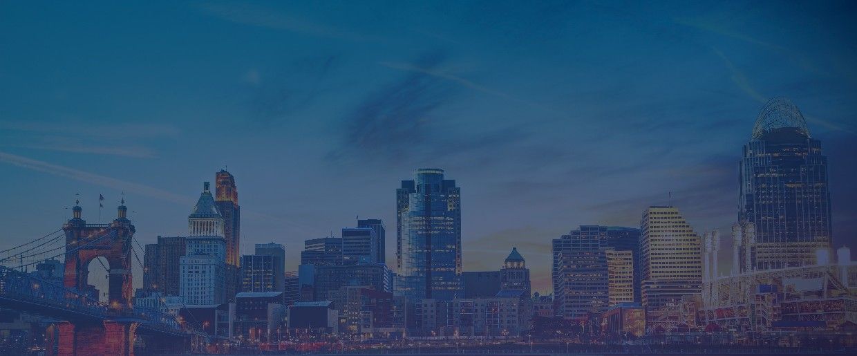 Cincinnati skyline with blue overlay